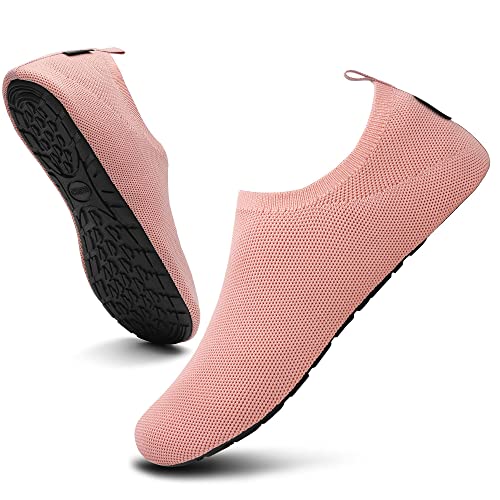 SAGUARO Hausschuhe Damen Herren Leicht Atmungsaktiv Pantoffeln Männer rutschfest Flache Hüttenschuhe Unisex Bequem Slippers Slip on Schlappen,Aqua Rosa 38/39 von SAGUARO