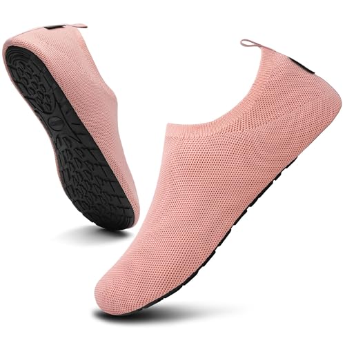 SAGUARO Slippers Herren Bequem Atmungsaktiv Hausschuhe Damen rutschfest Flache Hüttenschuhe für Unisex Geschlossene Pantoffeln,Aqua Rosa 44/45 von SAGUARO