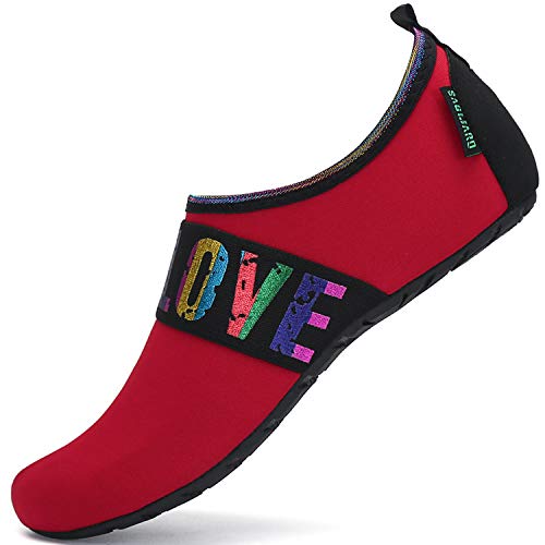 Saguaro Unisex Badeschuhe Schwimmschuhe Männer Frauen Wassersport Schuhe Schnell Trocknend rutschfest Leicht Tauchschuhe für Kajakfahren Windsurfen, Rot 40/41 von SAGUARO