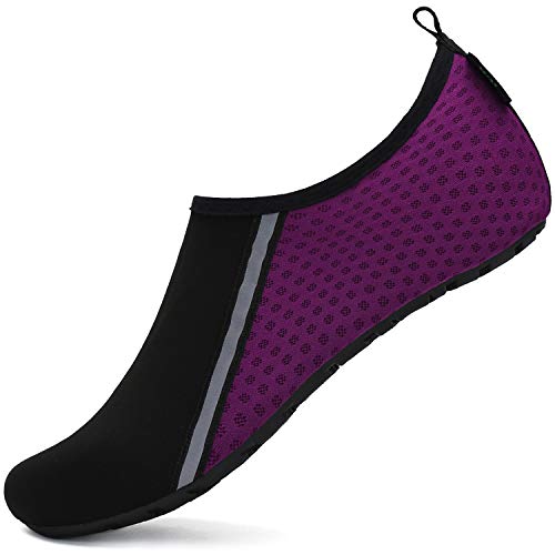 Saguaro Damen Leicht Badeschuhe Bequeme Weiche Wasserschuhe rutschfest Strandschuhe Schnell Trocknend Herren Schwimmschuhe Yoga Meer Wasser Sport, Violett 36/37 von SAGUARO