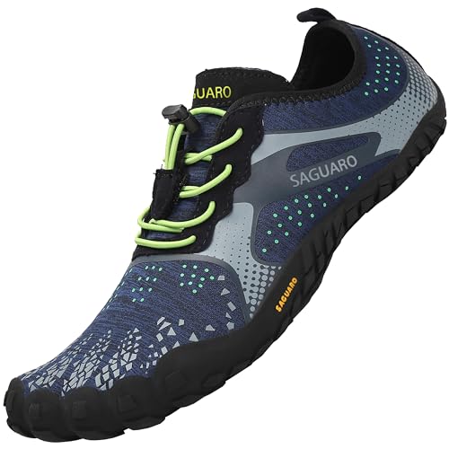 SAGUARO Barfußschuhe Herren Barfuss Schuhe Damen Barfussschuhe Outdoor Sport Zehenschuhe Fitnessschuhe rutschfest Traillaufschuhe Navy Blau,Gr.47 von SAGUARO
