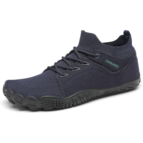 SAGUARO Unisex Barfußschuhe für Herren Damen Fitnessschuhe Atmungsaktiv rutschfest Traillaufschuhe Mid Top Zehenschuhe mit Breite Zehenbox Blau 40 EU von SAGUARO