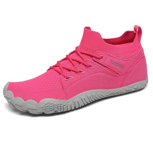SAGUARO Unisex Barfußschuhe für Herren Damen Fitnessschuhe Atmungsaktiv rutschfest Traillaufschuhe Mid Top Zehenschuhe mit Breite Zehenbox Rosa 36 EU von SAGUARO
