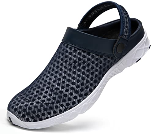 SAGUARO Unisex Clogs Hausschuhe Herren Damen Pantoletten Mesh Atmungsaktiv Gartenschuhe rutschfeste Leicht Sommer Strandschuhe Slip-on Flach Freizeit Sandalen, 081 Dunkelblau, 37 EU von SAGUARO