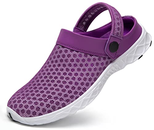 SAGUARO Unisex Clogs Hausschuhe Herren Damen Pantoletten Mesh Atmungsaktiv Gartenschuhe rutschfeste Leicht Sommer Strandschuhe Slip-on Flach Freizeit Sandalen, 081 Violett, 42 EU von SAGUARO