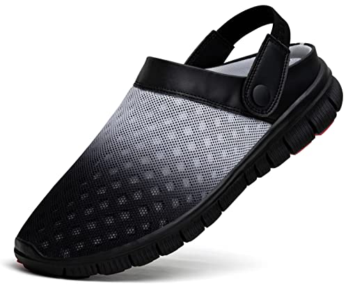 SAGUARO Unisex Clogs Hausschuhe Herren Damen Pantoletten Mesh Atmungsaktiv Gartenschuhe rutschfeste Leicht Sommer Strandschuhe Slip-on Flach Freizeit Sandalen, Tinte Schwarz, 40 EU von SAGUARO