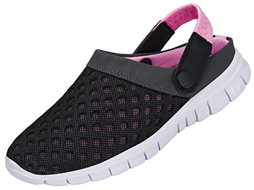 SAGUARO Unisex Mesh Atmungsaktiv Clogs Hausschuhe Damen Pantoletten Leicht Freizeit Sommer Sandalen Flach rutschfeste Garten Strand Schuhe für Frauen, Rosa, 36 EU von SAGUARO