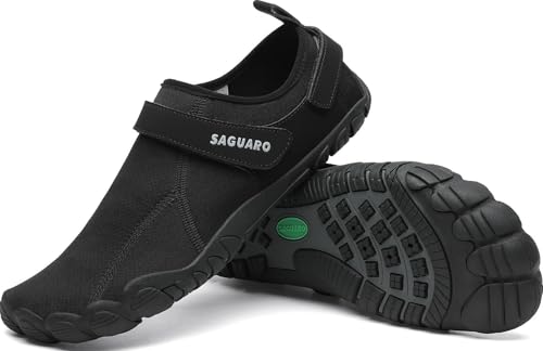 SAGUARO Badeschuhe Damen Herren Wasserschuhe Schwimmschuhe Schnelltrocken Aquaschuhe Strandschuhe Leicht Neoprenschuhe Surfschuhe rutschfeste Tauchschuhe Wassersportschuhe Rosine Schwarz Gr.46 EU von SAGUARO