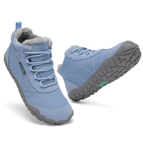 SAGUARO Barfuss Schuhe Damen Winter Barfußschuhe Winterschuhe Gefüttert Winterstiefel Wasserabweisend Winterboots Schneeschuhe für Winterspaziergänge & Leichte Wanderungen Blau, Gr.40 von SAGUARO