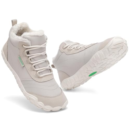 SAGUARO Barfuss Schuhe Damen Winter Barfußschuhe Winterschuhe Gefüttert Winterstiefel Wasserabweisend Winterboots Schneeschuhe für Winterspaziergänge & Leichte Wanderungen Grau, Gr.37 von SAGUARO
