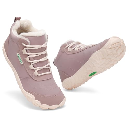 SAGUARO Barfuss Schuhe Damen Winter Barfußschuhe Winterschuhe Gefüttert Winterstiefel Wasserabweisend Winterboots Schneeschuhe für Winterspaziergänge & Leichte Wanderungen Lila, Gr.37 von SAGUARO