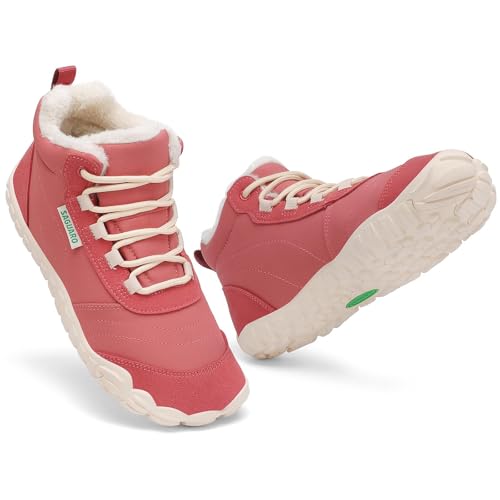 SAGUARO Barfuss Schuhe Damen Winter Barfußschuhe Winterschuhe Gefüttert Winterstiefel Wasserabweisend Winterboots Schneeschuhe für Winterspaziergänge & Leichte Wanderungen Rot, Gr.39 von SAGUARO
