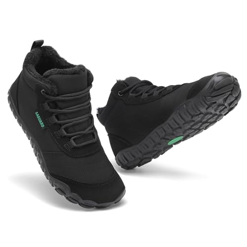 SAGUARO Barfuss Schuhe Damen Winter Barfußschuhe Winterschuhe Gefüttert Winterstiefel Wasserabweisend Winterboots Schneeschuhe für Winterspaziergänge & Leichte Wanderungen Schwarz, Gr.36 von SAGUARO