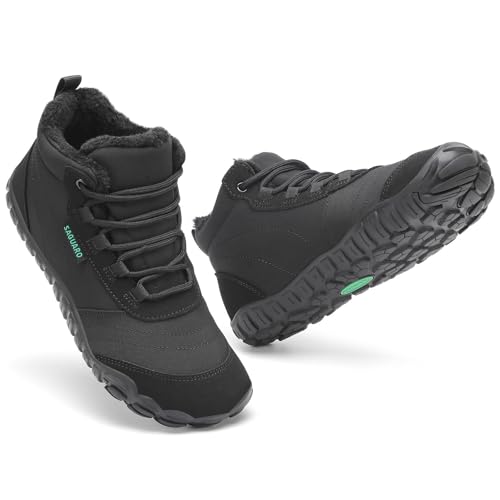 SAGUARO Barfuss Schuhe Damen Winter Barfußschuhe Winterschuhe Gefüttert Winterstiefel Wasserabweisend Winterboots Schneeschuhe für Winterspaziergänge & Leichte Wanderungen Schwarz, Gr.42 von SAGUARO
