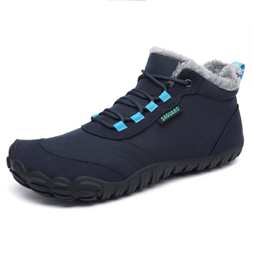 SAGUARO Winter Barfußschuhe Damen Winterschuhe Herren Barfusschuhe Winterstiefel Gefüttert Wasserabweisend Barfuß Winterboots Outdoor Schneeschuhe Dunkelblau,EU GR.36 von SAGUARO