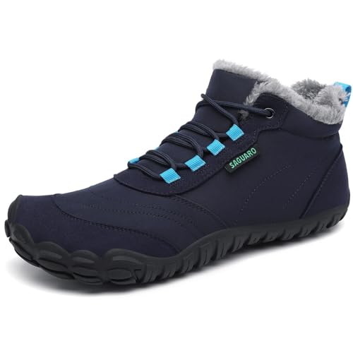 SAGUARO Winter Barfußschuhe Damen Winterschuhe Herren Barfusschuhe Winterstiefel Gefüttert Wasserabweisend Barfuß Winterboots Outdoor Schneeschuhe Dunkelblau,EU GR.43 von SAGUARO