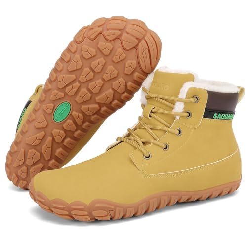 SAGUARO Winter Barfußschuhe Herren Warme Gefütterte Winterschuhe Wasserdicht Barfuß Winterstiefel Männer Leicht Rutschfest Barfussschuhe, Gelb, 45 EU von SAGUARO
