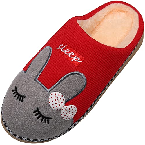 SAGUARO Winter Baumwolle Pantoffeln Plüsch Wärme Weiche Hausschuhe Kuschelige Home rutschfeste Slippers mit Cartoon für Herren Damen, 35/36 EU=36/37 CN Rot von SAGUARO