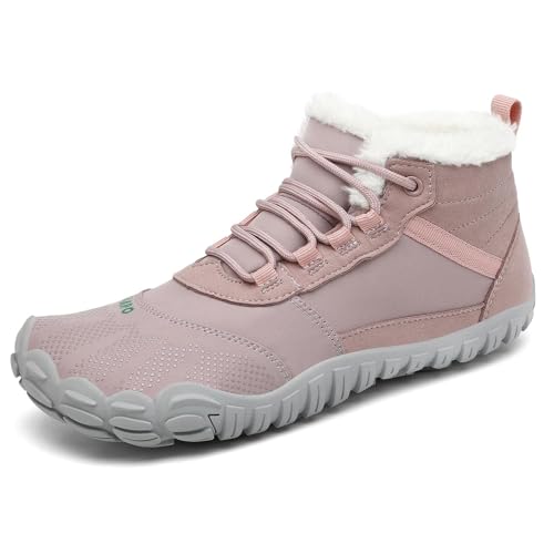 SAGUARO Winterschuhe Damen Gefüttert Warm Barfußschuhe Herren Schneestiefel Männer Barfuss Schuhe Outdoor Wasserdicht Rutschfeste Rosa 36 von SAGUARO