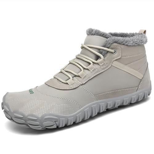 SAGUARO Winterschuhe Damen Gefüttert Warm Barfußschuhe Herren Schneestiefel Männer Barfuss Schuhe Outdoor Wasserdicht Rutschfeste Weiß 36 von SAGUARO