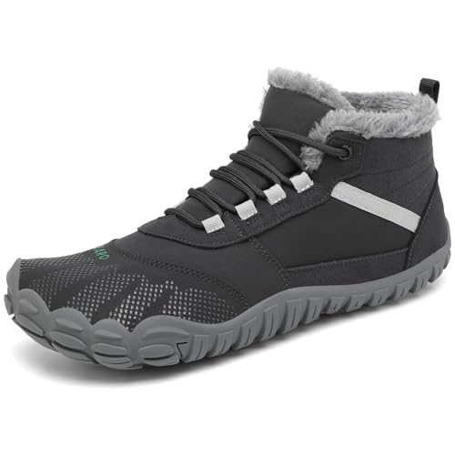 SAGUARO Winterstiefel Wasserdicht Schuhe Herren Winter Barfussschuhe Damen Outdoor Warm Frauen Winterschuhe Rutschfeste Grau 44 von SAGUARO