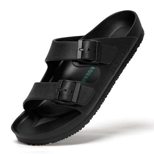 SAGUARO Hausschuhe Herren Damen Leicht Elastisch Pantoletten Klassisch Badschuhe Unisex Erwachsener Sandalen, Haus Schwarz 42 von SAGUARO