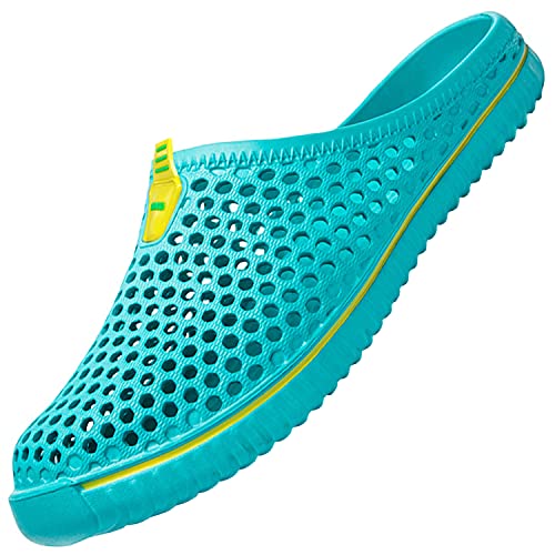 SAGUARO Clogs Atmungsaktiv Mesh Hausschuhe Sommer Gartenschuhe Freizeit Badeschuhe Strand Aqua Slippers Flach Pantoffeln Damen Herren, Blau 38 EU von SAGUARO