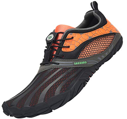 SAGUARO Barfußschuhe Herren Barfuss Schuhe Damen Barfussschuhe Outdoor Sport Zehenschuhe Fitnessschuhe rutschfest Traillaufschuhe Fe Orange,Gr.44 von SAGUARO