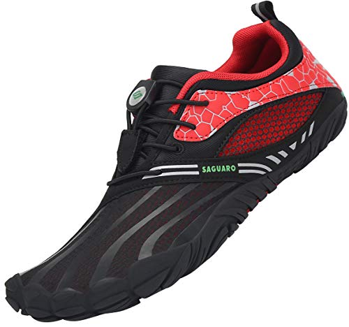 SAGUARO Barfußschuhe Herren Barfuss Schuhe Damen Barfussschuhe Outdoor Sport Zehenschuhe Fitnessschuhe rutschfest Traillaufschuhe Fe Rot,Gr.42 von SAGUARO