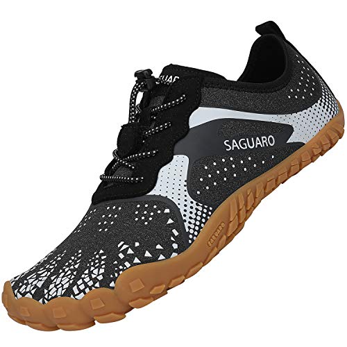 SAGUARO Barfußschuhe Herren Barfuss Schuhe Damen Barfussschuhe Outdoor Sport Zehenschuhe Fitnessschuhe rutschfest Traillaufschuhe Grau Weiß,Gr.41 von SAGUARO