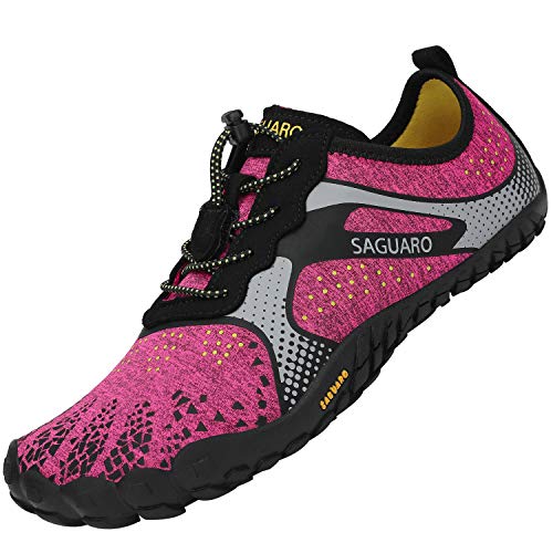 SAGUARO Barfußschuhe Herren Barfuss Schuhe Damen Barfussschuhe Outdoor Sport Zehenschuhe Fitnessschuhe rutschfest Traillaufschuhe Rose,Gr.42 von SAGUARO