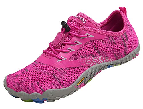 SAGUARO Sommer Barfußschuhe Damen Badeschuhe Schnell Trocknend Wasserschuhe Frauen Strandschuhe Neoprenschuhe,Stricken Rosenrot,36 von SAGUARO