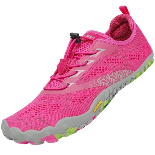 SAGUARO Barfußschuhe Herren Barfuss Schuhe Damen Sommer Barefoot Shoes Leicht Atmungsaktive Barfussschuhe Outdoor Zehenschuhe für Männer Frauen, Stricken Rosenrot, 36 EU von SAGUARO