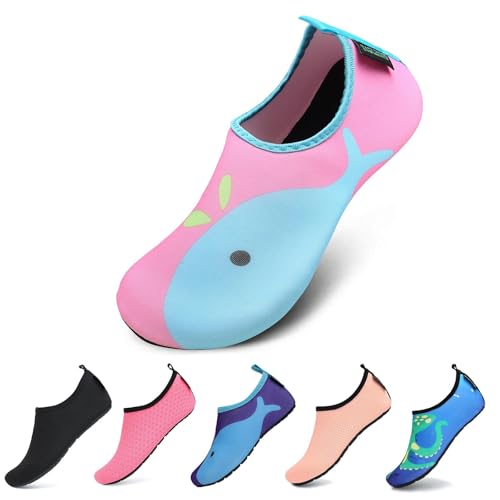 SAGUARO SAGUARO Unisex Kinder Aquaschuhe Schnell Trocknend Schwimmschuhe Slip On Breathable Wasserschuhe rutschfeste Beach Shoes, PinkDelphin Rosa, 32/33 EU, PinkDelphin Rosa, 32/33 EU von SAGUARO