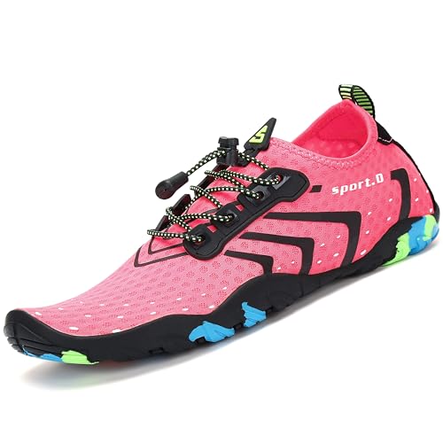 Unisex Strandschuhe Schnell Trocknend rutschfest Frauen Wasserschuhe Dicker Sohle Atmungsaktive Schwimmschuhe für Männer Water Shoes, Neu Pink 35 von SAGUARO