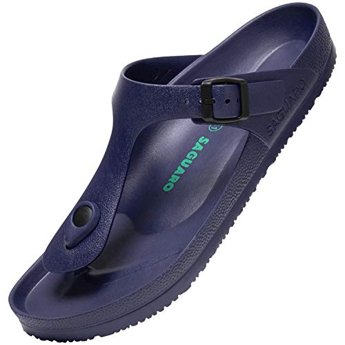 Zehentrenner Herren Leichte Bequeme Flip-Flops Damen rutschfest Hausschuhe Flach Weich Sommer Pantoletten Garten Unisex Slippers, Slipper Blau 36 EU von SAGUARO