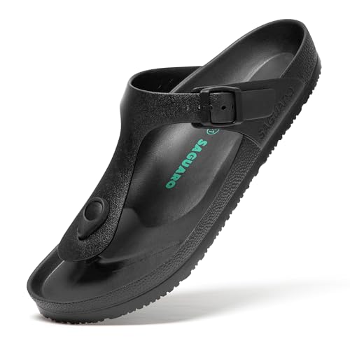 SAGUARO Hausschuhe Herren Damen Leicht Elastisch Pantoletten Klassisch Badschuhe Unisex Erwachsener Sandalen, Slipper Schwarz 36 von SAGUARO