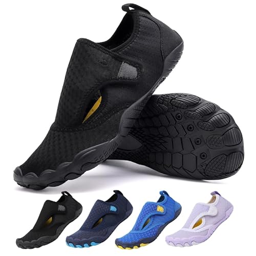 SAIBOO Kinder Wasserschuhe 27 Jungen Mädchen Barfußschuhe Badeschuhe Schwimmschuhe Leichte Barfussschuhe Trocknend Strandschuhe rutschfeste Aquaschuhe Unisex Schwarz von SAIBOO