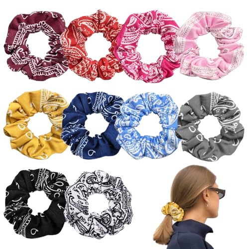 SAIIURV 10 Stück Mehrfarbig Bandana Haargummi Scrunchie Stirnbänder für Frauen Mädchen, Bunte Haarseil Paisley Muster Haarband, Haar Ringe Pferdeschwanz Halter Haarschmuck für Tägliche Festival Party von SAIIURV