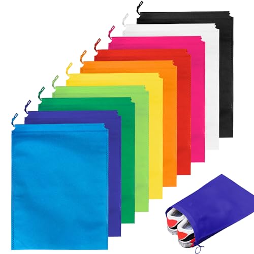 SAIIURV 10 Stück Reise Schuhbeutel Mit Kordelzug, Bunt Einzelnes Seil 30 * 40cm Tragbare Schuh Taschen Große Non-Woven Schuhsack Tragbarer Stoffbeutel Kosmetik für Männer und Frauen Sneakers Zuhause von SAIIURV