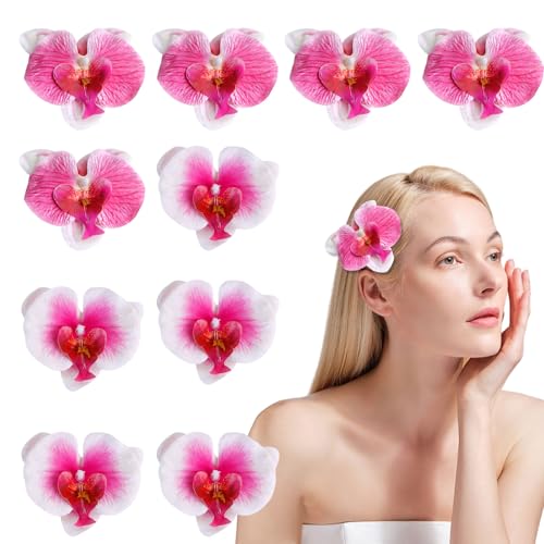 SAIIURV 10 Stück Rosa Blumen Haarspangen Orchideen Künstliche Blumen Haarnadel, Damen böhmische Haarblume Haarclips Haarschmuck Dekorationen Haar Zubehör für Frauen Mädchen Sommer Strand (10PCS) von SAIIURV