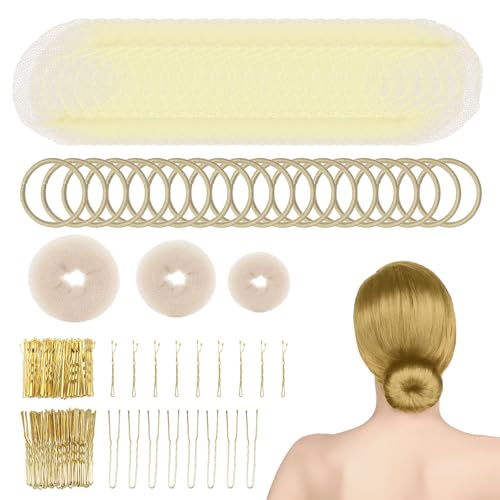 SAIIURV 183 Stück Donut Hair Bun Maker Haardonut Set mit Duttkissen Haarklammern U-Förmige Haargriff Haarnetze Ballett Dutt Haargummis, Haarschmuck Knotenkissen für Kinder Mädchen Frauen (Blond) von SAIIURV