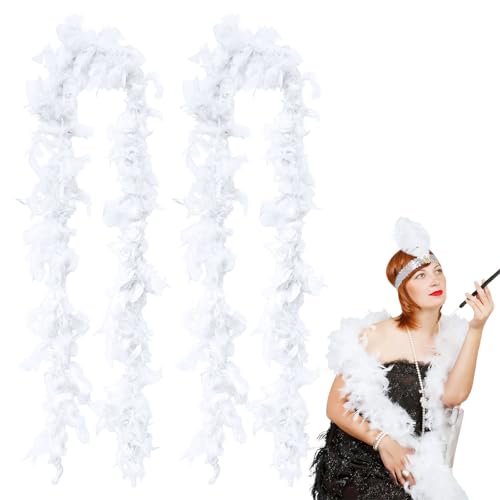 SAIIURV 2 Stück Federboa Weiß Geburtstagsfeier Mädchen Boaschwarz für 20er Jahre Style Damen Accessoire Charleston Karneval Fasching Halloween Weihnachten Kostüm Hochzeit Ankleiden Party von SAIIURV