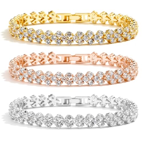 SAIIURV 3 Stück Armband Damen, Diamant Armband Zirkonia Zirkonia für Damen Frauen Mädchen Mutter Ehefrau Schmuck Geschenk Geburtstagsgeschenke (3PCS) von SAIIURV