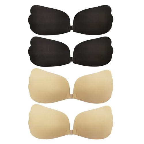 SAIIURV 4 Paar Klebe BH Push Up, Unsichtbar Push up Klebe BH, Trägerloser, Sticky Bra, Wiederverwendbare Klebebh, Invisible Bra für Abendkleid Brautkleid Badeanzug und Rückenfreie (Schwarz, Nackt) von SAIIURV