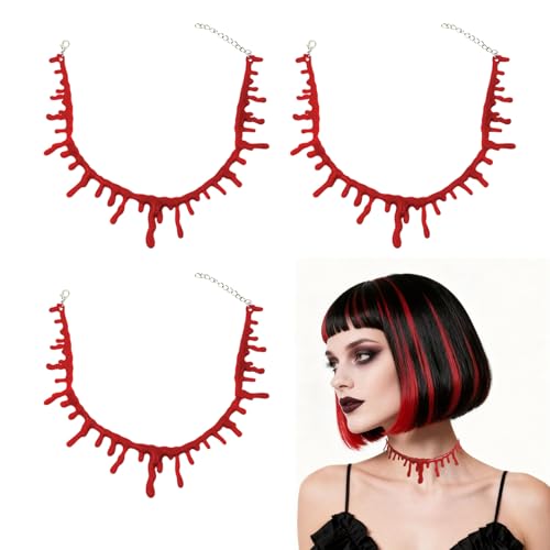 SAIIURV 4 Stück Fake Blutketten Party Halskette Red Blood Tropf Choker Gothic Schmuck Kette Vampir Cosplay Halloween von SAIIURV