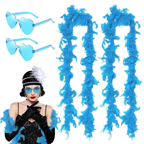 SAIIURV 4 Stück Federboa Herz Brille Kostüm für 20er Jahre Style Flamingo Kostüm Faschingskostüm Accessoire Charleston Karneval Fasching Halloween Weihnachten Kostüm Hochzeit Ankleiden Party (Blau) von SAIIURV