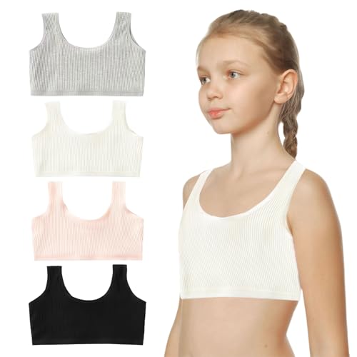 SAIIURV 4 Stück Mädchen Sport BHS Teens Unterwäsche, Teenager Mädchen BH, Mädchen Bustier Mikrofaser BH, Sport Bustier Mädchen für 7-12 Jahre Kinder von SAIIURV