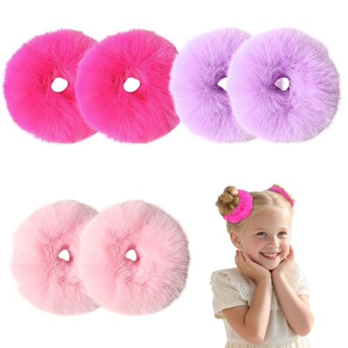 SAIIURV 6 Stück Plüsch Haargummi Scrunchie Stirnbänder für Frauen Mädchen, Bunte Pelziges Haarseil Pompon Flauschig Haarband, Haar Ringe Pferdeschwanz Halter Haarschmuck für Tägliche Festival Party von SAIIURV