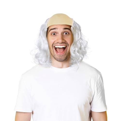 SAIIURV Glatzen Perücken weiße Lockige Perücke Alte Männer Perücke, für Party Cosplay Halloween Anime Kostüm, Opa Kostüm Herren Perücke von SAIIURV
